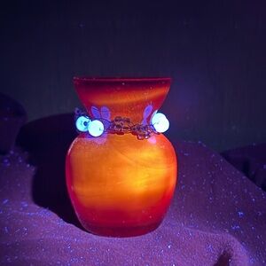 Cadmium Glow Red Glass Mini Vase with Beaded Accent